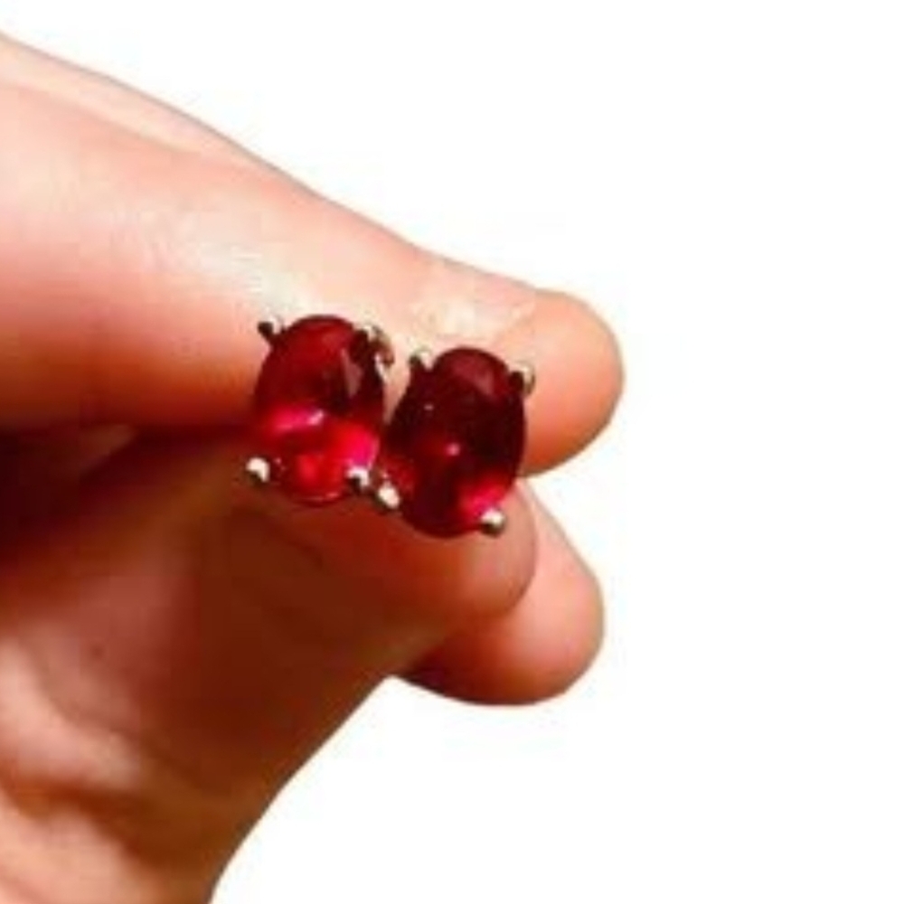 Red Ruby Earrings Stud Silver Earrings 7x4MM Oval Ruby 925 Sterling Silver